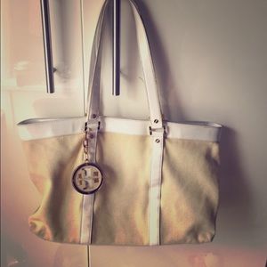 Tory Burch Cream and White Tote Bag